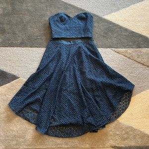 Tibi teal cotton eyelet two piece dress size 4